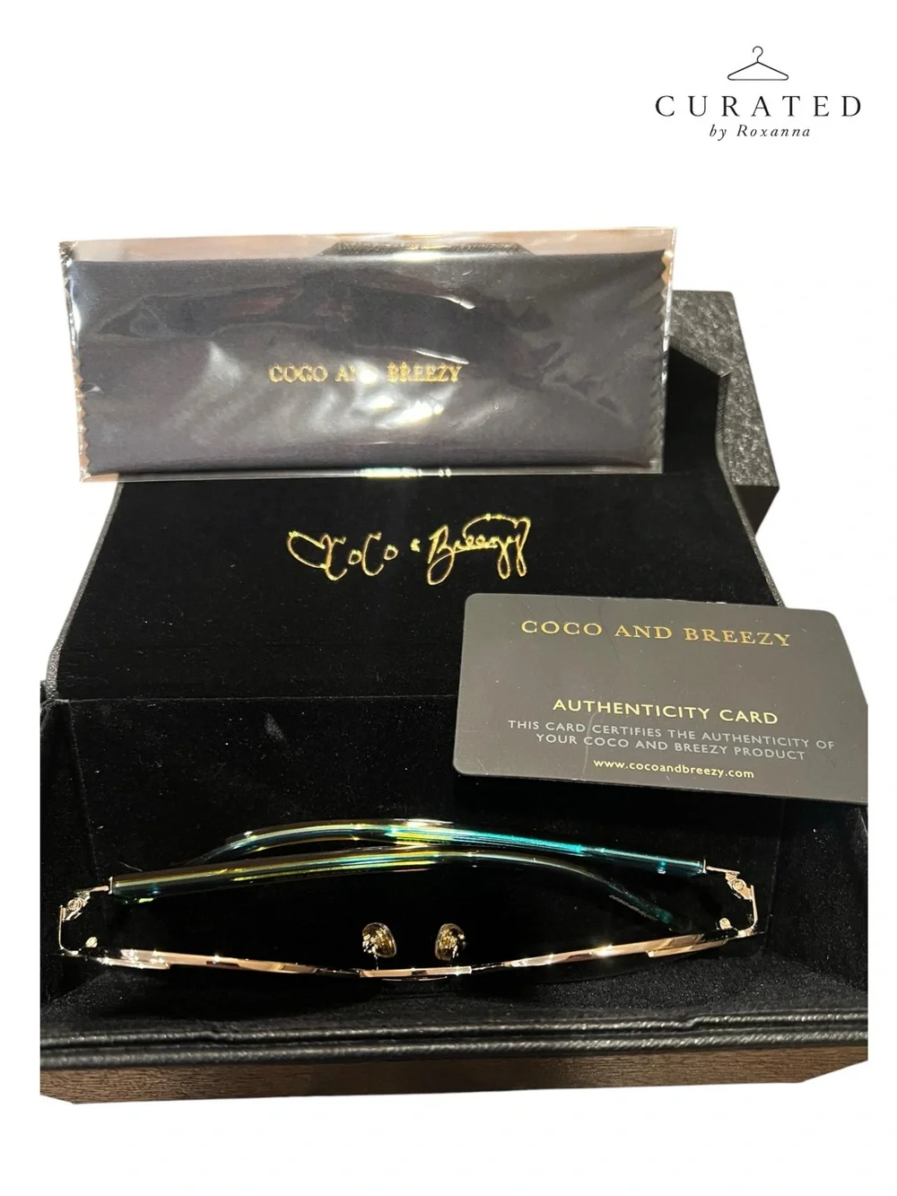 NEW Coco & Breezy Round Sunglasses Gold/Teal w/ Box Case & Authenticity Card